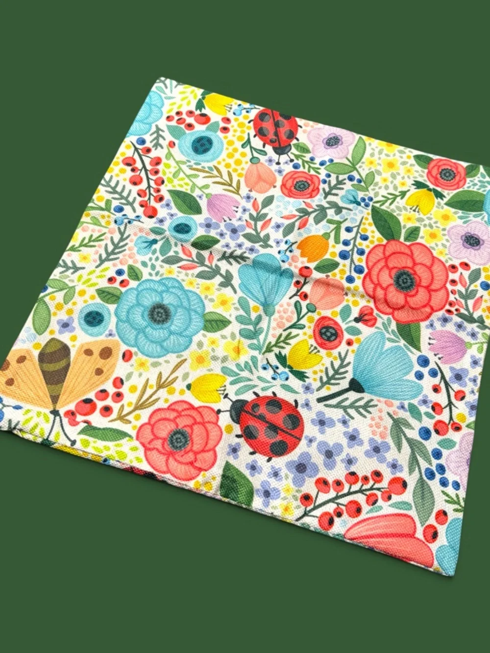 NWOT Ladybug Floral Double-Sided 18x18 Throw Pillow Cover